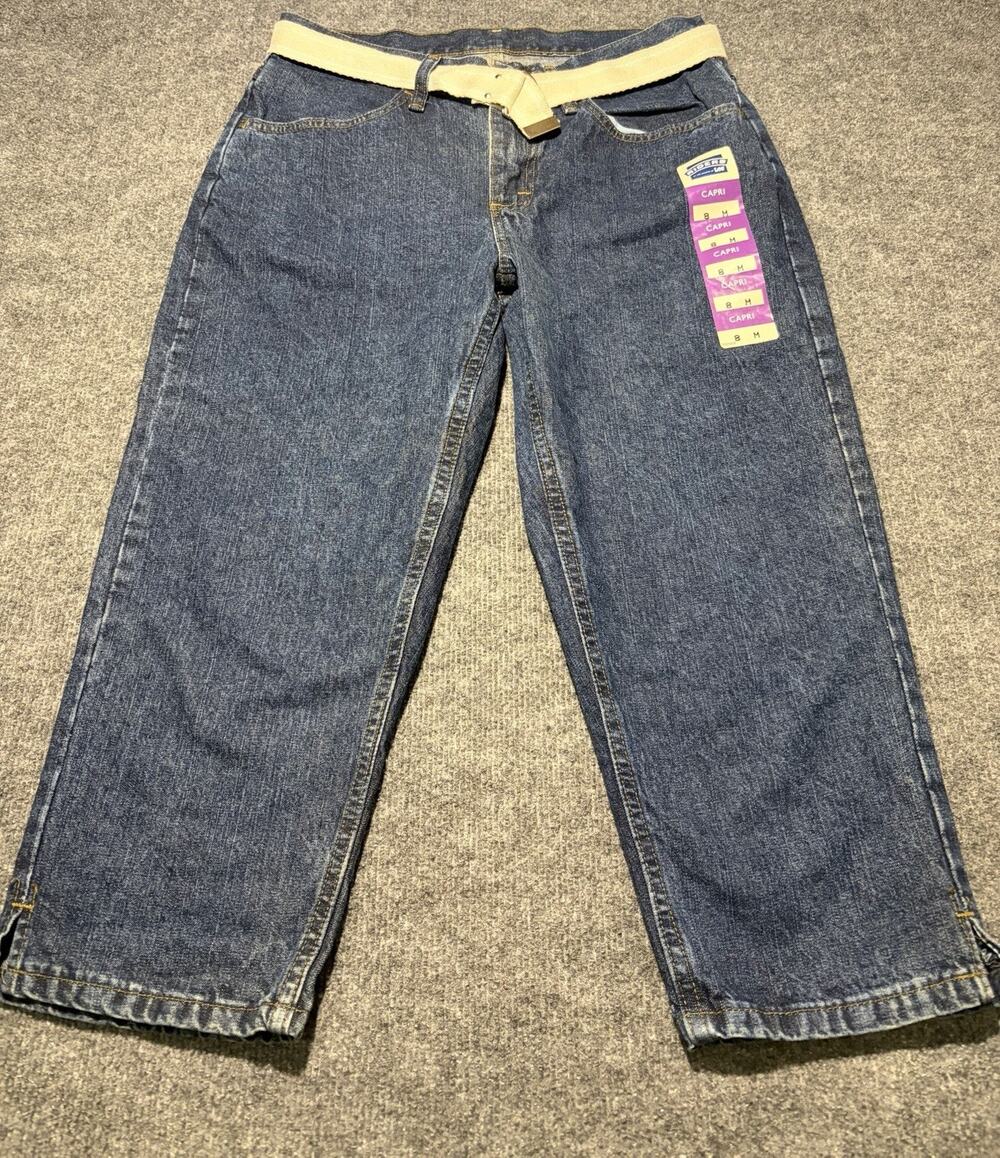 RIDER BY LEE DENIM CAPRI JEANS with Belt Size 8 M STRAIGHT LEG